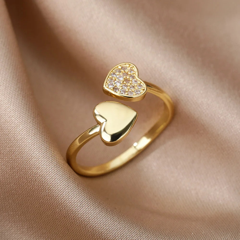 Zircon Geometric Heart Rings For Women Stainless Steel Gold Color Wedding Ring Luxury Aesthetic Jewlery Couple Gift 2025