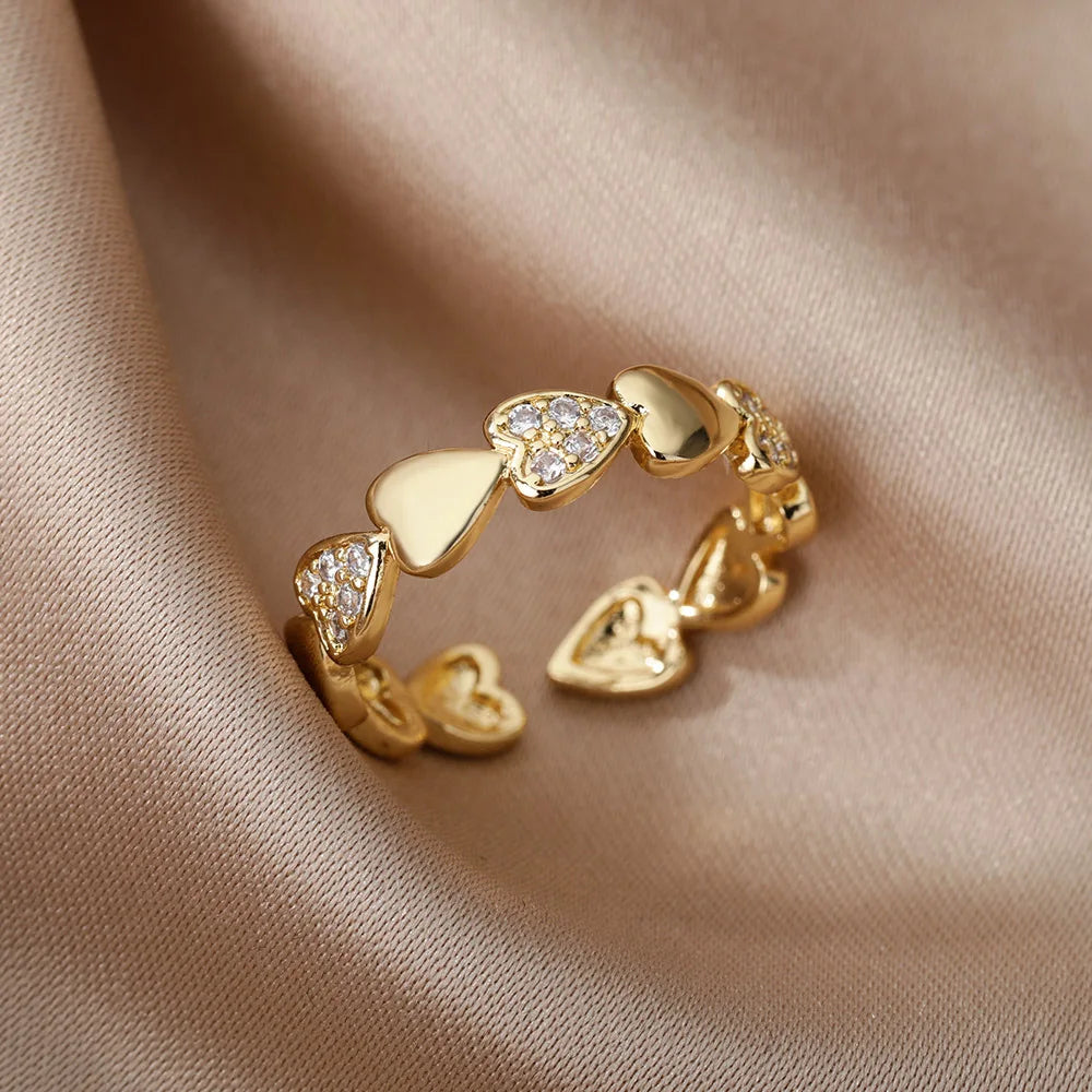 Zircon Geometric Heart Rings For Women Stainless Steel Gold Color Wedding Ring Luxury Aesthetic Jewlery Couple Gift 2025